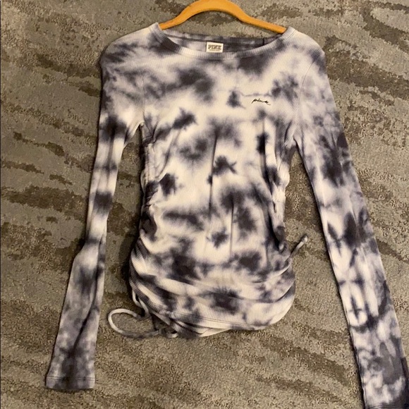 PINK Victoria's Secret Tops - PINK navy blue tye dye rouched side l/s tee